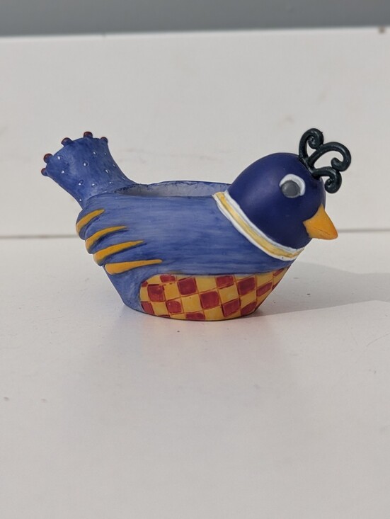 Other - Whimsical Handpainted Decorative Blue Bird Tealight Holder Checkerboard Detail‎